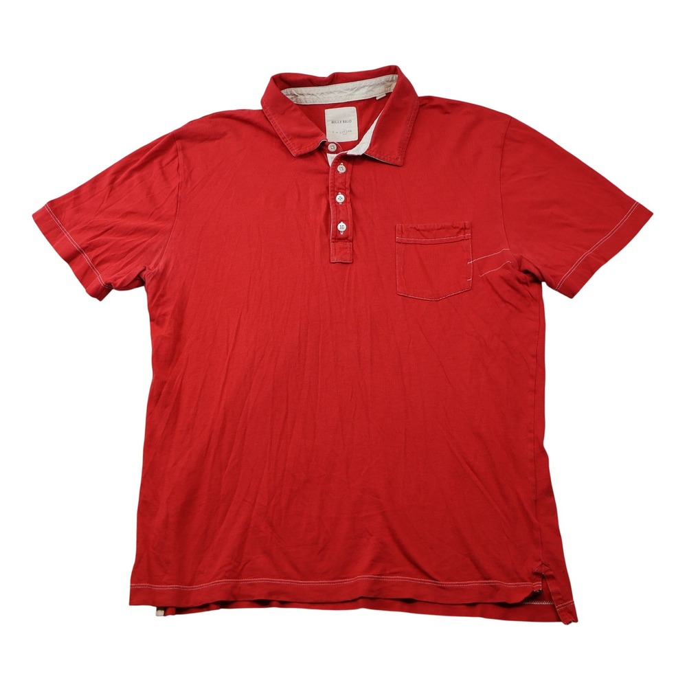 Billy Reid Mens XL Polo Shirt Red Short Sleeve Cotton Chest Pocket Peru